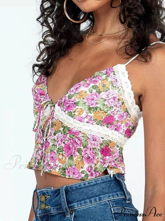 Antique Flowery Lace Midriff Top croptop-250223