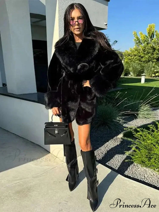 Antique Fox Fur Cinched Lavish Coat Black / L coats-241228