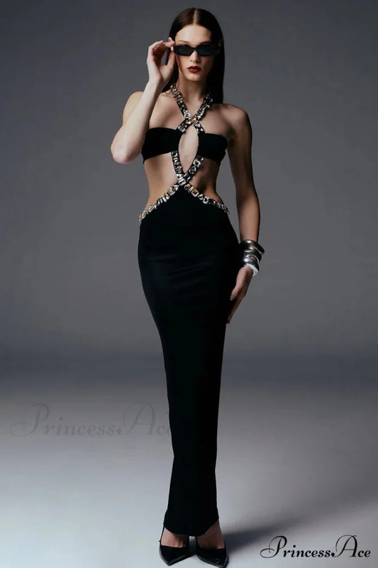 Antique Gothic Bandeau Bodycon Beaded Prom Dress black / XS promdress-250223