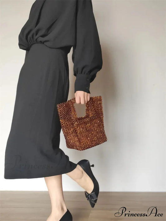 Antique Handcrafted Acrylic Square Evening Clutch Purse Gold / (20cm clutchbag-250126