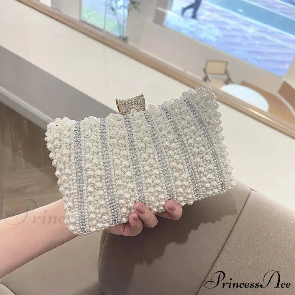 Antique Pearl Diamond Evening Clutch Wedding Shoulder Bag Pearl / 20X13X5cm clutchbag-250126