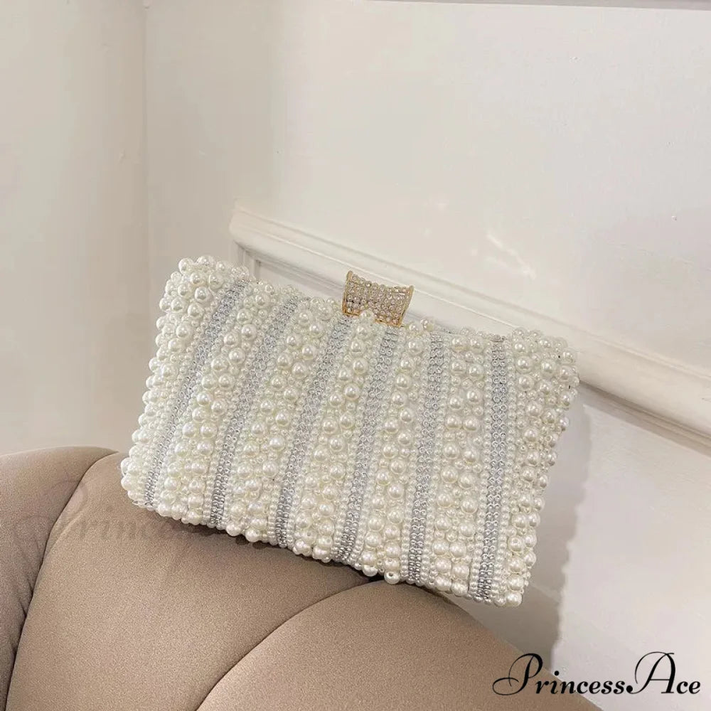 Antique Pearl Diamond Evening Clutch Wedding Shoulder Bag Pearl / 20X13X5cm clutchbag-250126