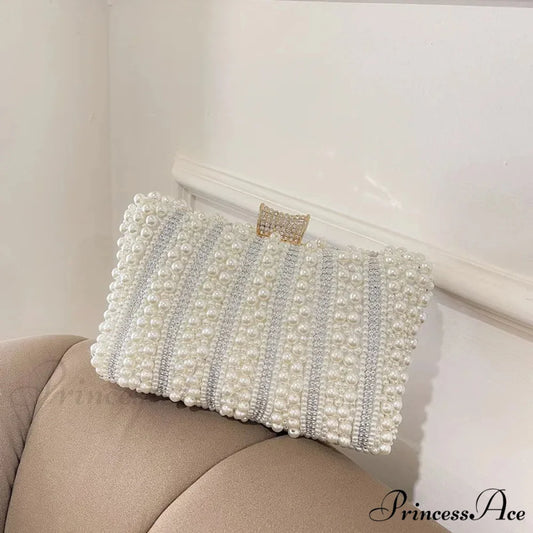 Antique Pearl Diamond Evening Clutch Wedding Shoulder Bag Pearl / 20X13X5cm clutchbag-250126