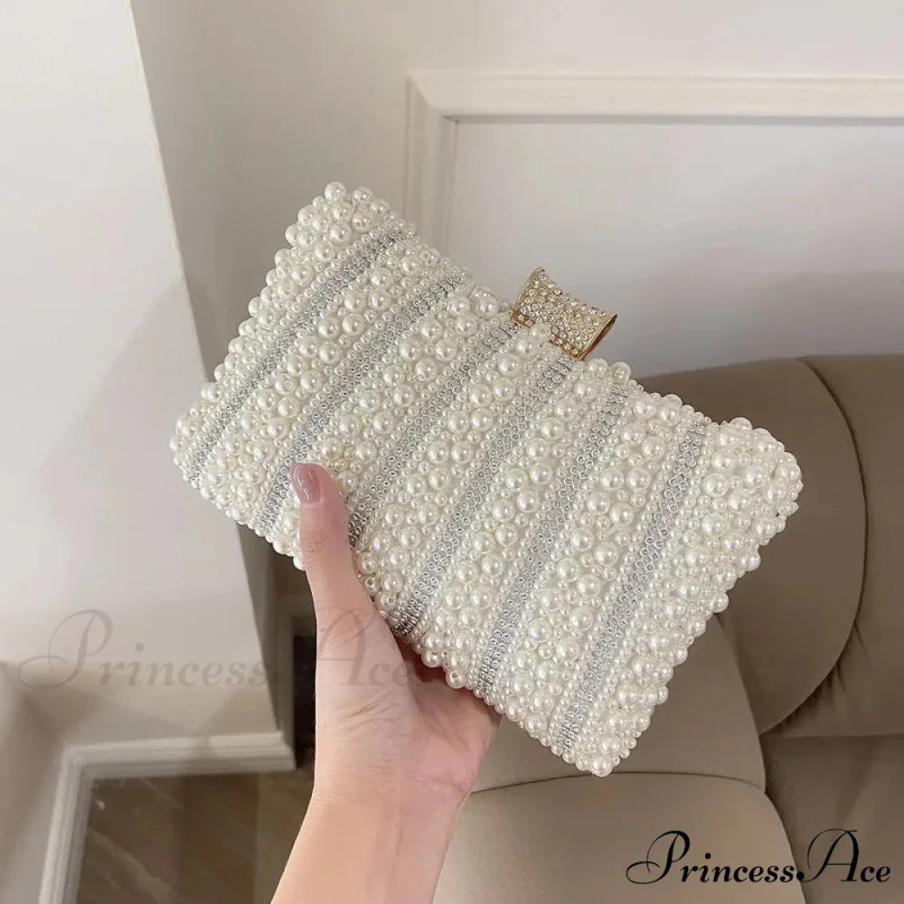 Antique Pearl Diamond Evening Clutch Wedding Shoulder Bag Pearl / 20X13X5cm clutchbag-250126