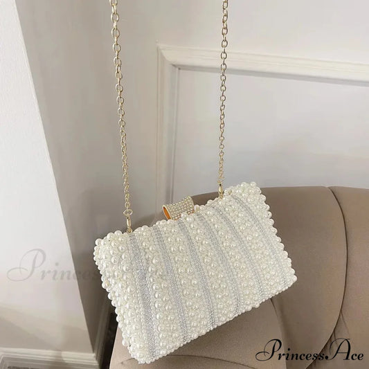 Antique Pearl Diamond Evening Clutch Wedding Shoulder Bag Pearl / 20X13X5cm clutchbag-250126