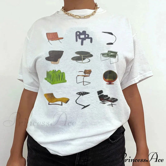 Antique Seat Printed Cotton T-shirt WHITE / S t-shirt-250223