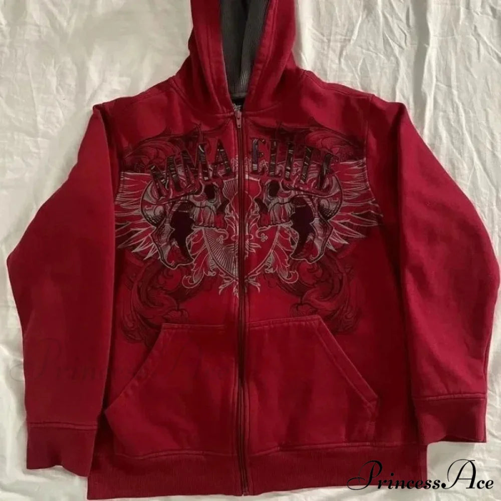 Antique Skull Wing Zip Up Hoodie hoodies-241228