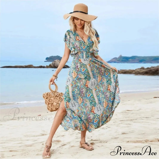 Antique Tie Up Flowery Seaside Dress oldfloraldress-250126