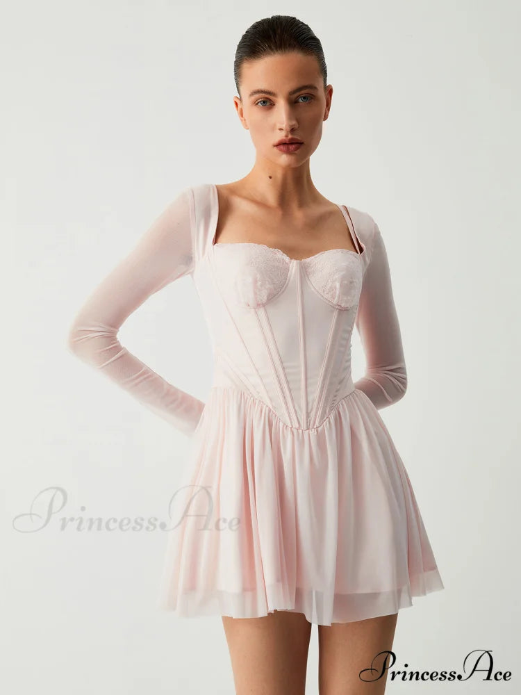 Aphrodite Mesh Bustier Corset Modern Long Sleeve Short Dress