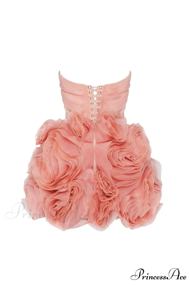 Appliqud Organza Stylish Coral Mini Dress