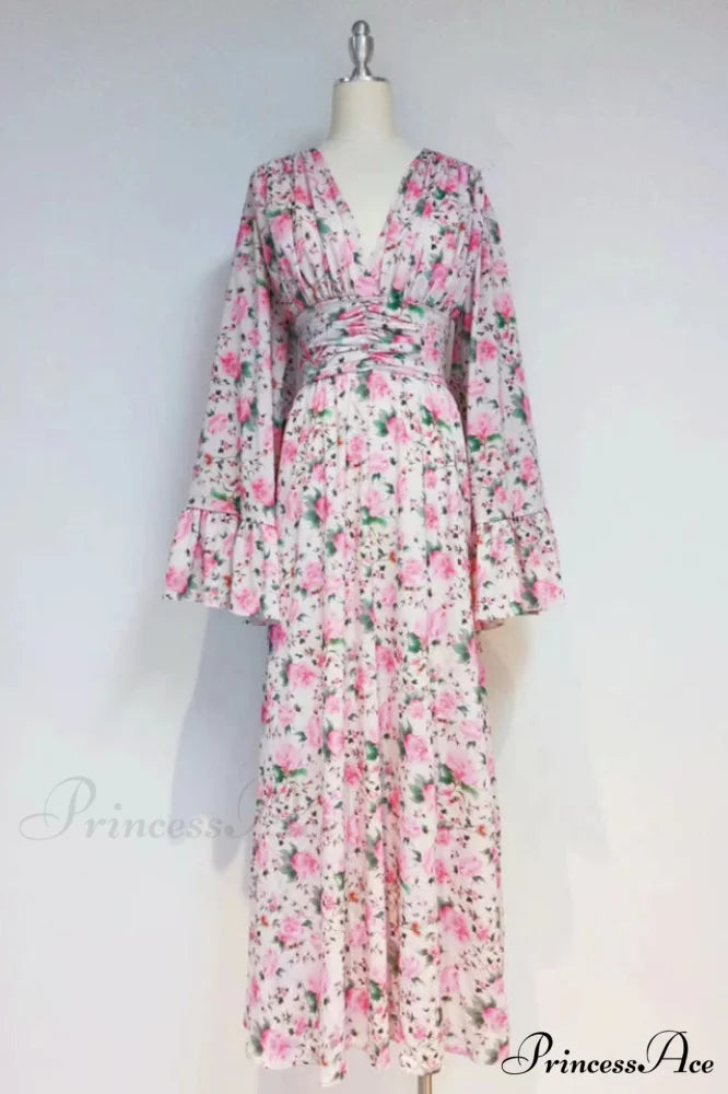 Aracely V Neck Charming Floral Maxi Dress