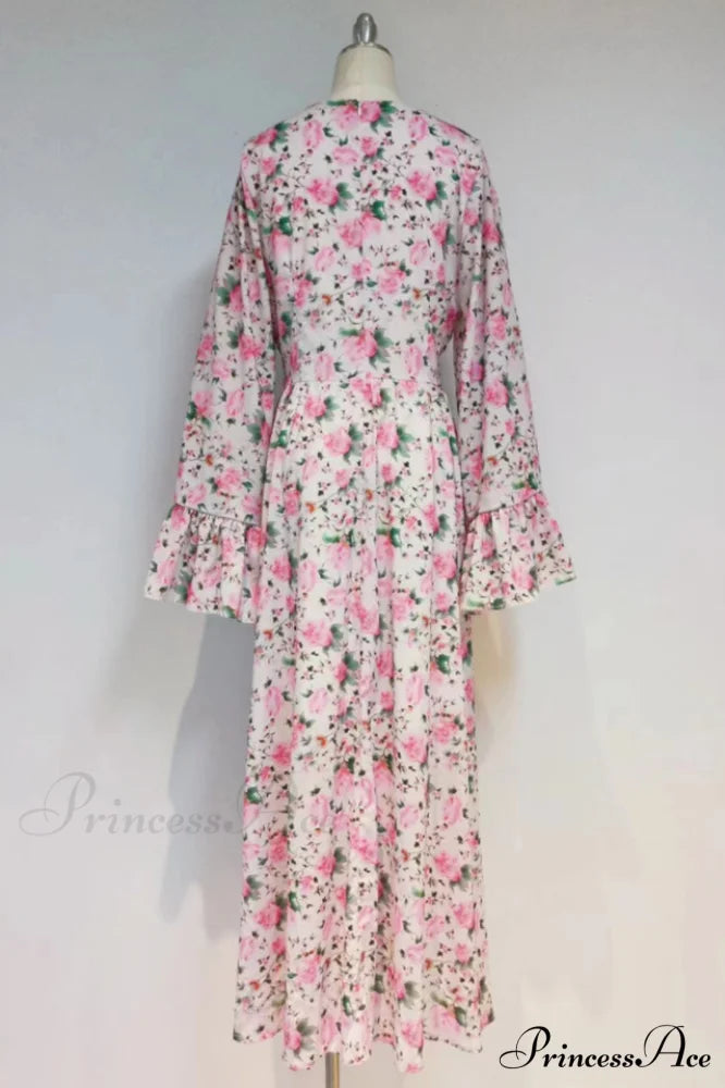 Aracely V Neck Charming Floral Maxi Dress