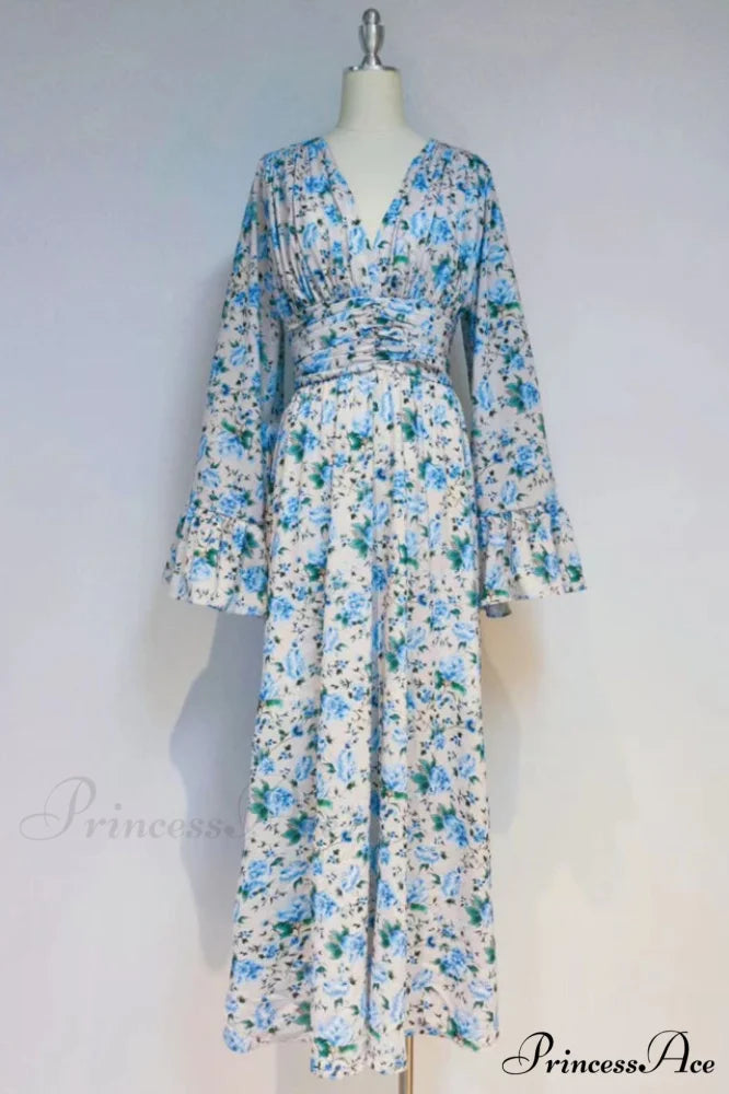 Aracely V Neck Charming Floral Maxi Dress