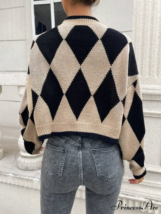 Argyle Pattern Drop Shoulder Duster Cardigan