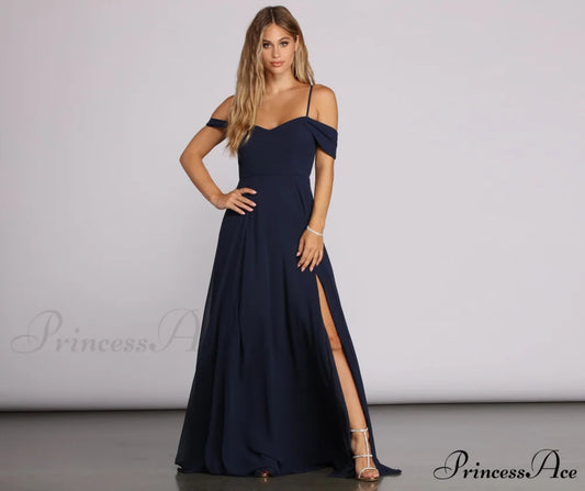 Arianne Lattice Stylish Back Chiffon Gown NAVY / S