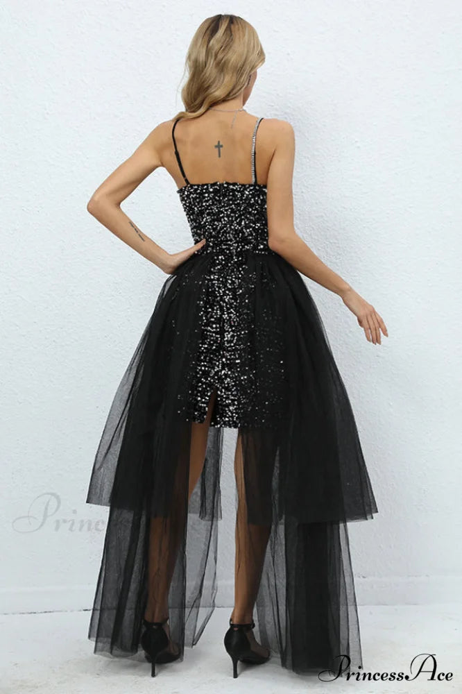 Ariel Black Stylish Sequin Diamante Dress