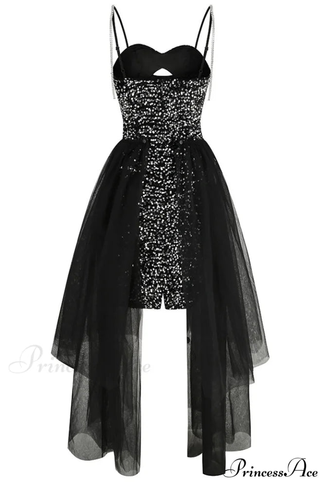 Ariel Black Stylish Sequin Diamante Dress