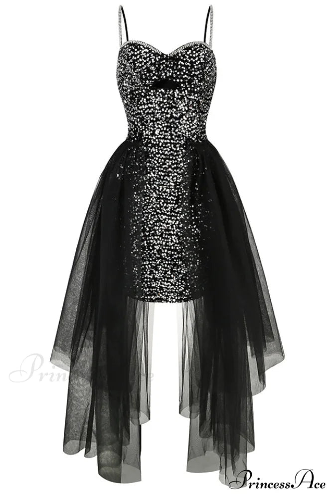 Ariel Black Stylish Sequin Diamante Dress