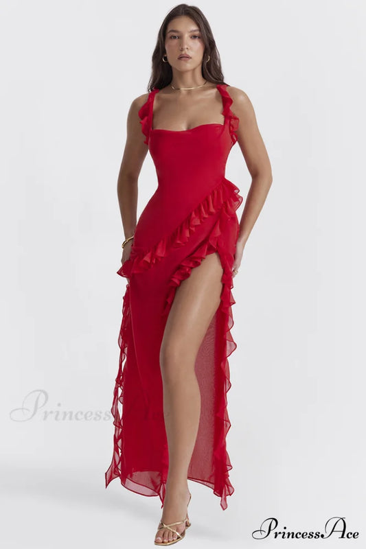 Ariel Cherry Stylish Pleated Maxi Dress XS / Cherry