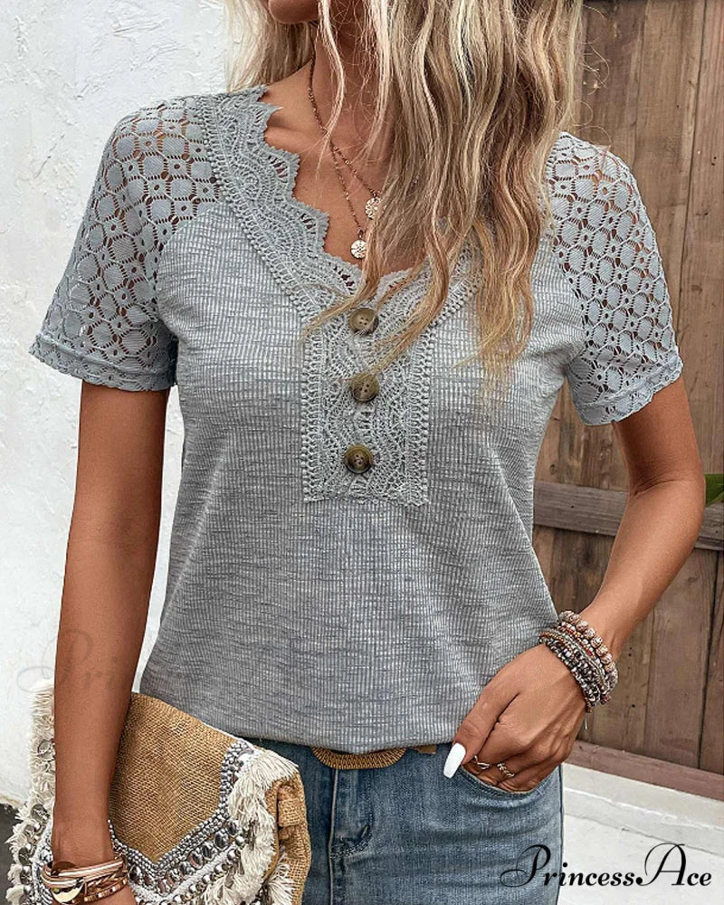 Arm Brief Lace T Shirt Gray / S