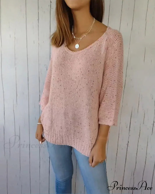 Arm Casual Three-Quarter Pullover Pink / S