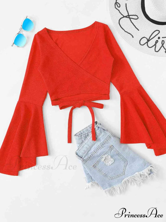 Arm Top with Crop Flare Tie Red Orange / S