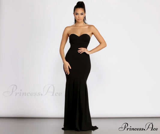 Aspyn Strapless Sweetheart Charming Mermaid Formal Dress BLACK / XS