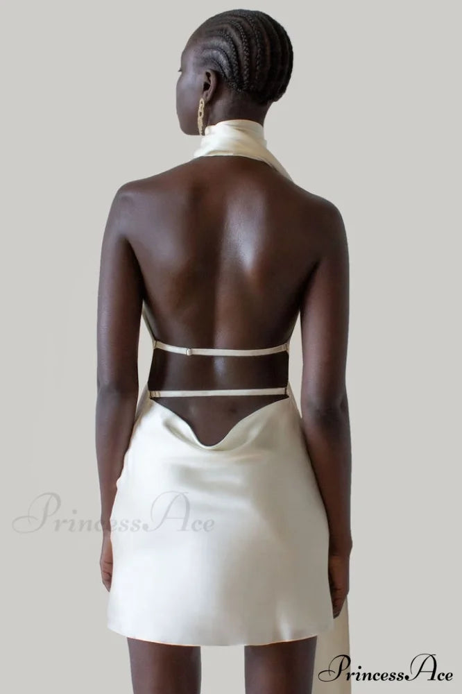 Astrella Neck Wrap Charming Midi A-Line Dress S / Ivory