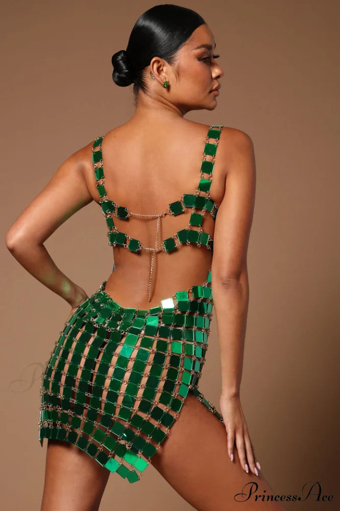 Astrid Mirror Stylish Mini Dress Free / Green