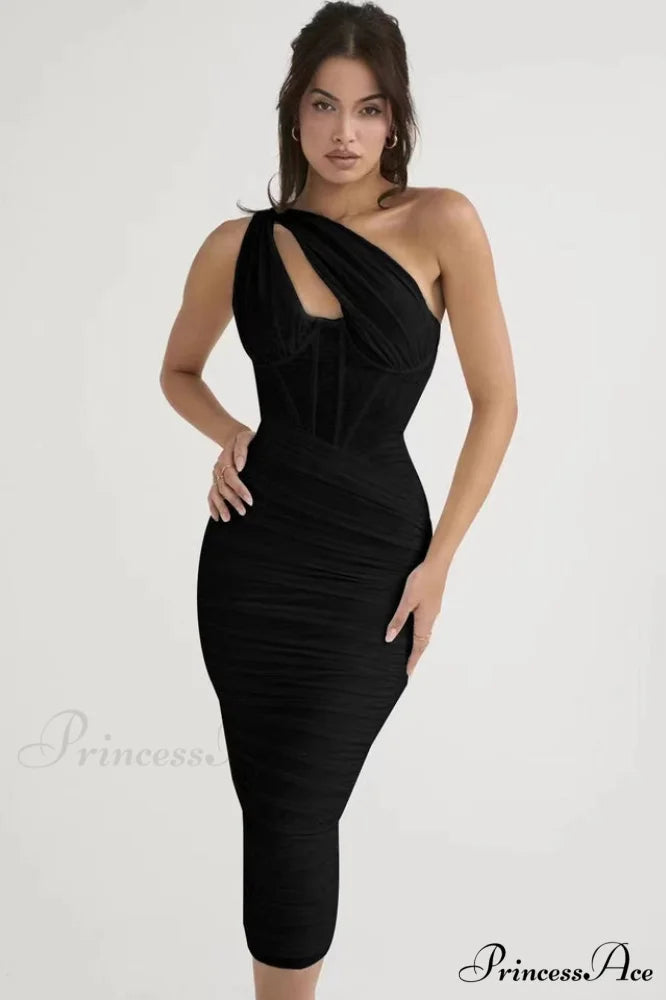 Asymmetric Cutout Stylish Midi Dress XS / Black