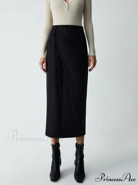 Asymmetric Layer Graceful Maxi Skirt Black / XS