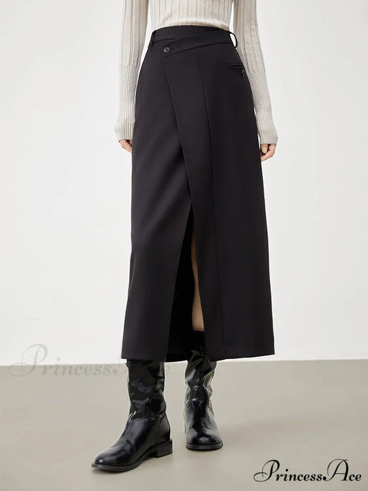 Asymmetric Layer Graceful Wrap Maxi Skirt Black / XS