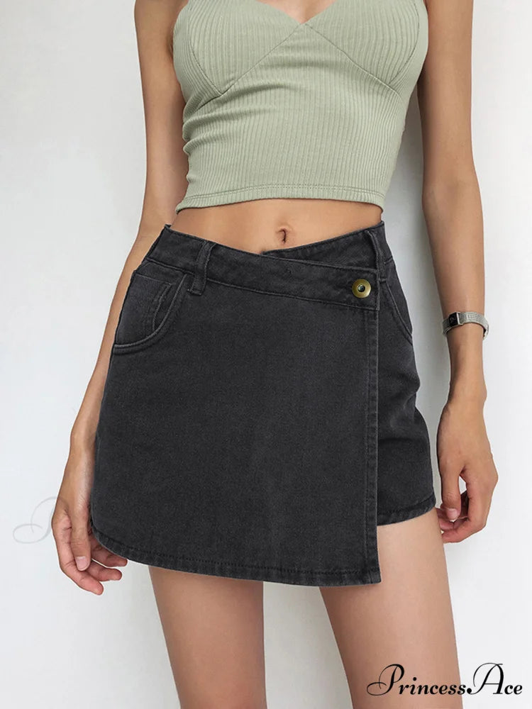 Asymmetric Layered Graceful Denim Shorts Black / XS