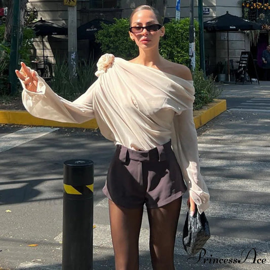 Asymmetric One Graceful Shoulder Off Blouse