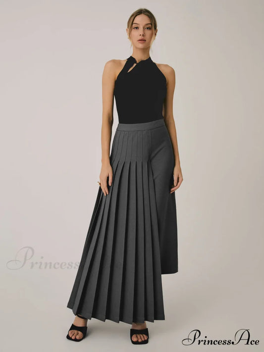 Asymmetric Pleated Graceful Maxi Skirt Grey / XS