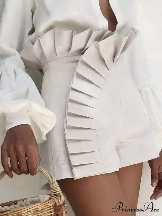 Asymmetric Pleated Graceful Zip Shorts Off-White / XS