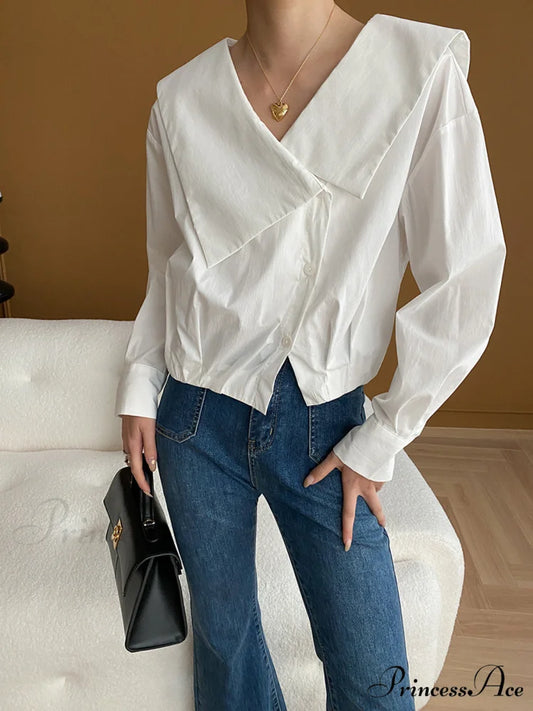 Asymmetrical Charming Collar Blouse White / S