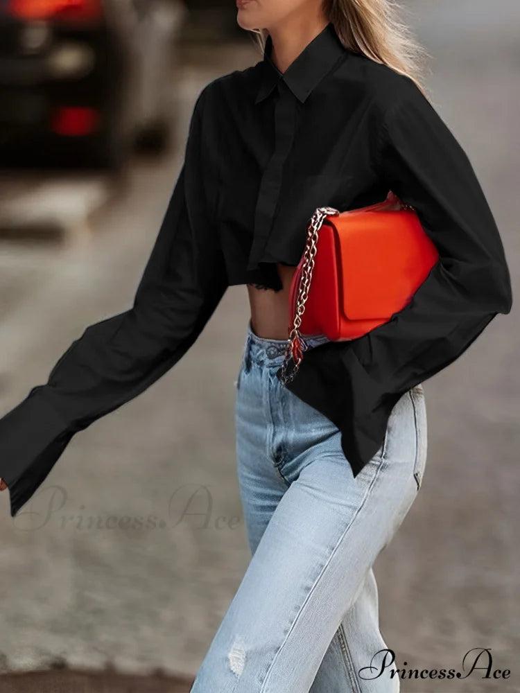 Asymmetrical Cotton Graceful Crop Shirt