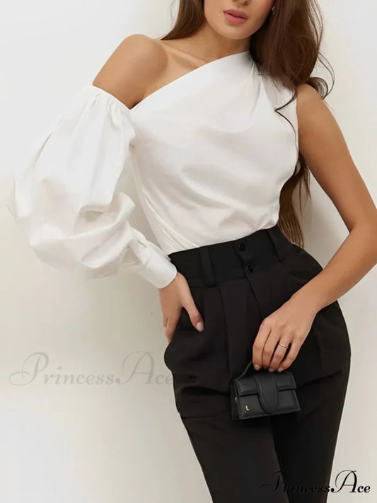 Asymmetrical Off Graceful Shoulder Blouse White / XS