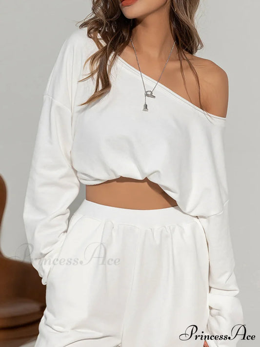 Asymmetrical Off Graceful Shoulder Solid Sweatshirt