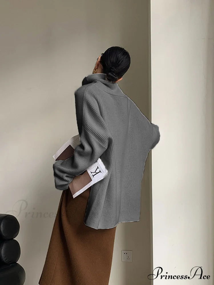 Asymmetrical Turtleneck Graceful Oversized Sweater