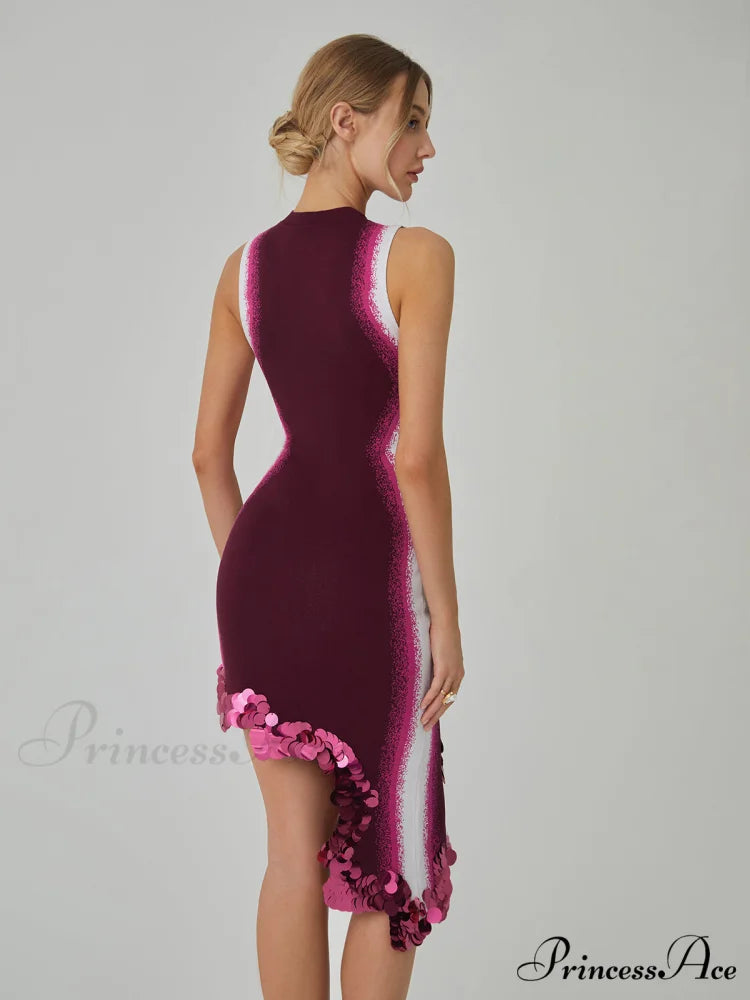 Asymmetry Hem with Trendy Glitter Decor Short Dress