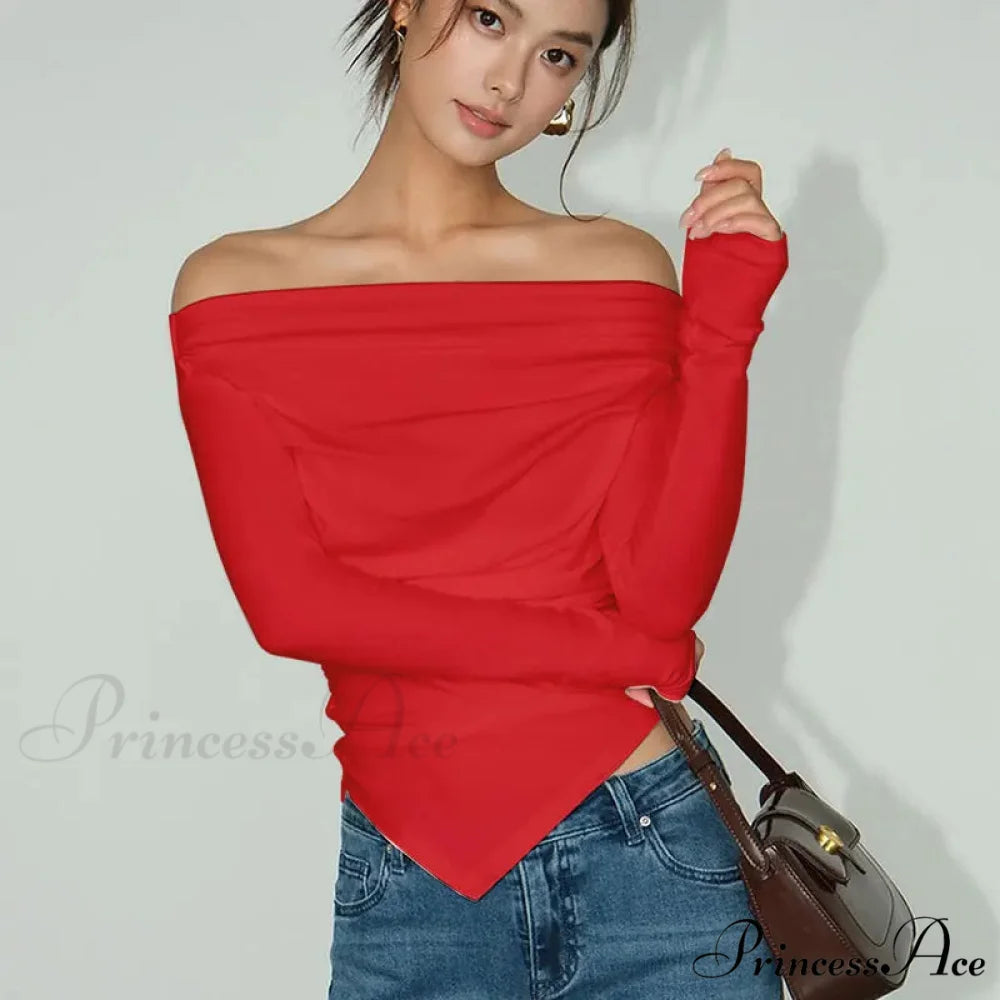 Attractive Off Shoulder Slim T-shirt Sweater swraters-241228