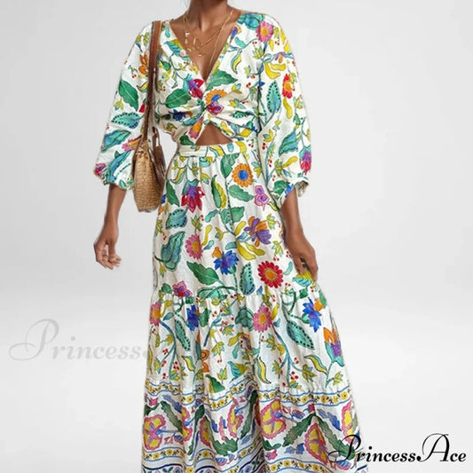 Attractive Waist Tightening Floral Dress oldfloraldress-250126