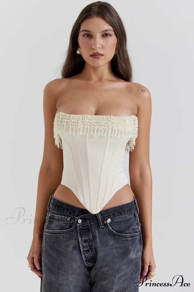 Aubrie Vintage Cream Charming White Beaded Bra