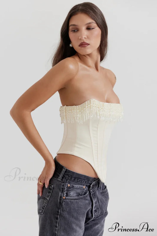 Aubrie Vintage Cream Charming White Beaded Bra