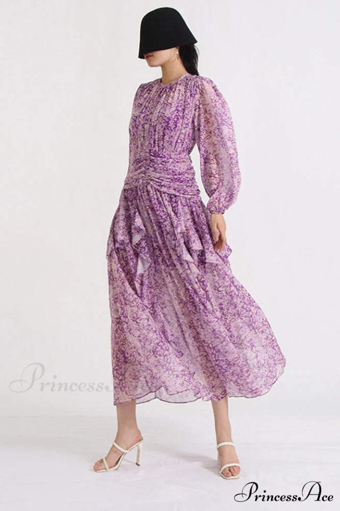Aurier Round Neck Charming Balloon Sleeve Maxi Dress