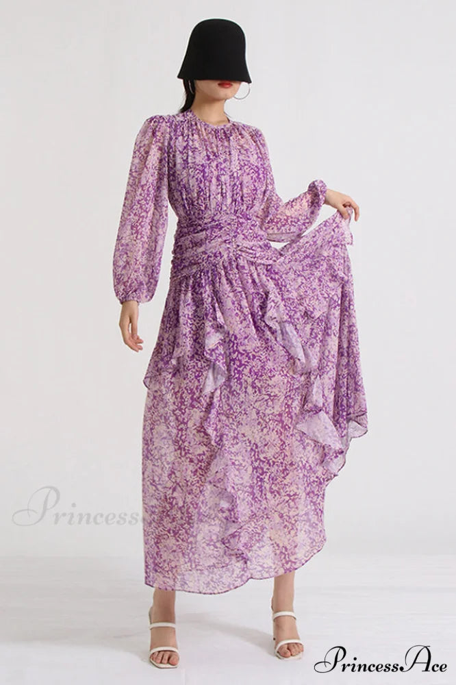 Aurier Round Neck Charming Balloon Sleeve Maxi Dress
