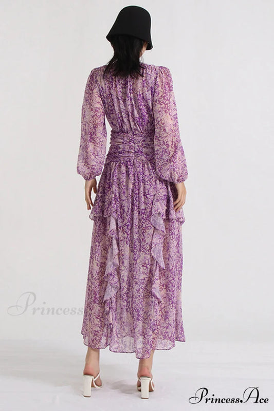 Aurier Round Neck Charming Balloon Sleeve Maxi Dress