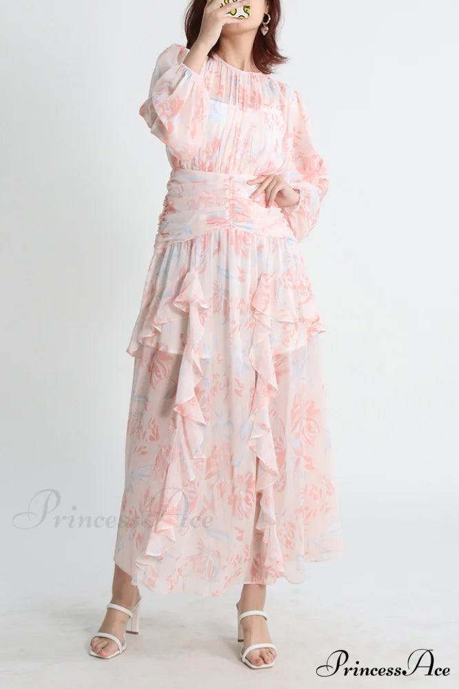 Aurier Round Neck Charming Balloon Sleeve Maxi Dress